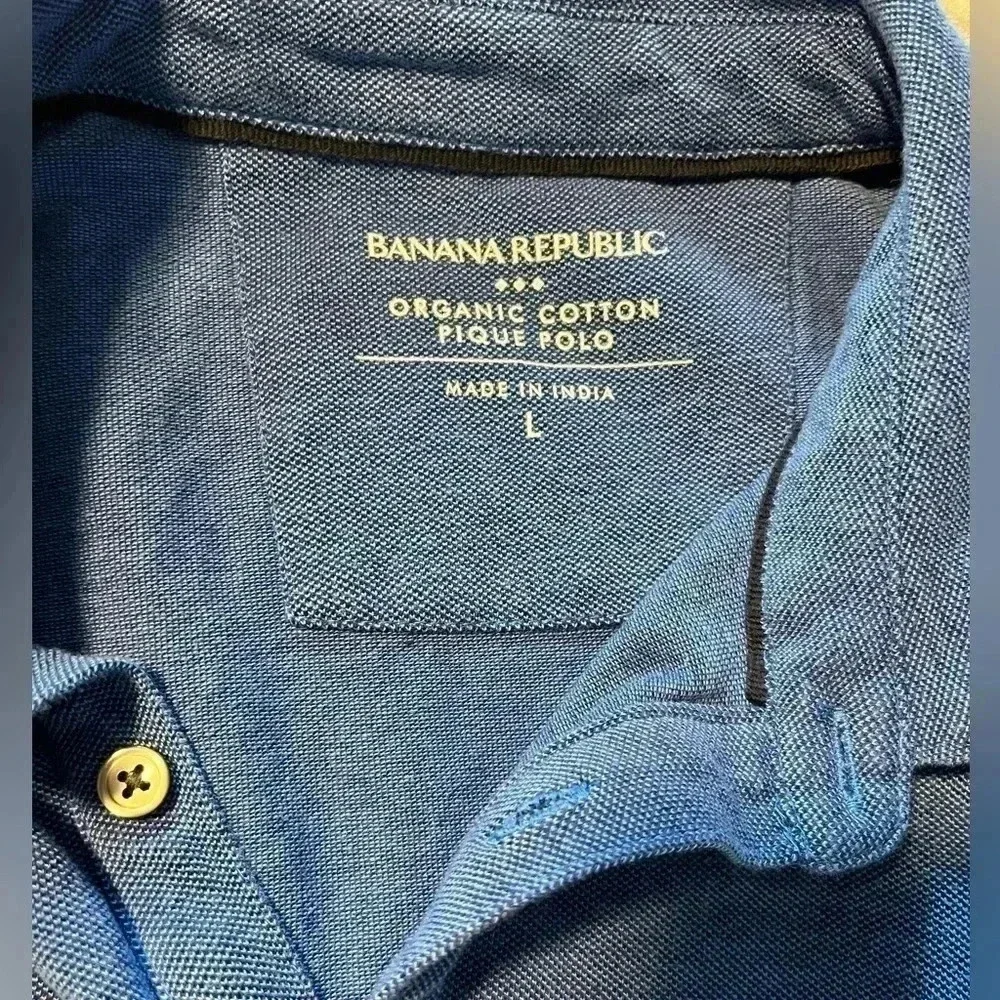 Banana Republic Organic Cotton Blue Polo Shirt Size Large